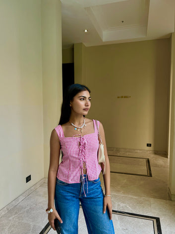 Daisy Tie-Up Top in Pink