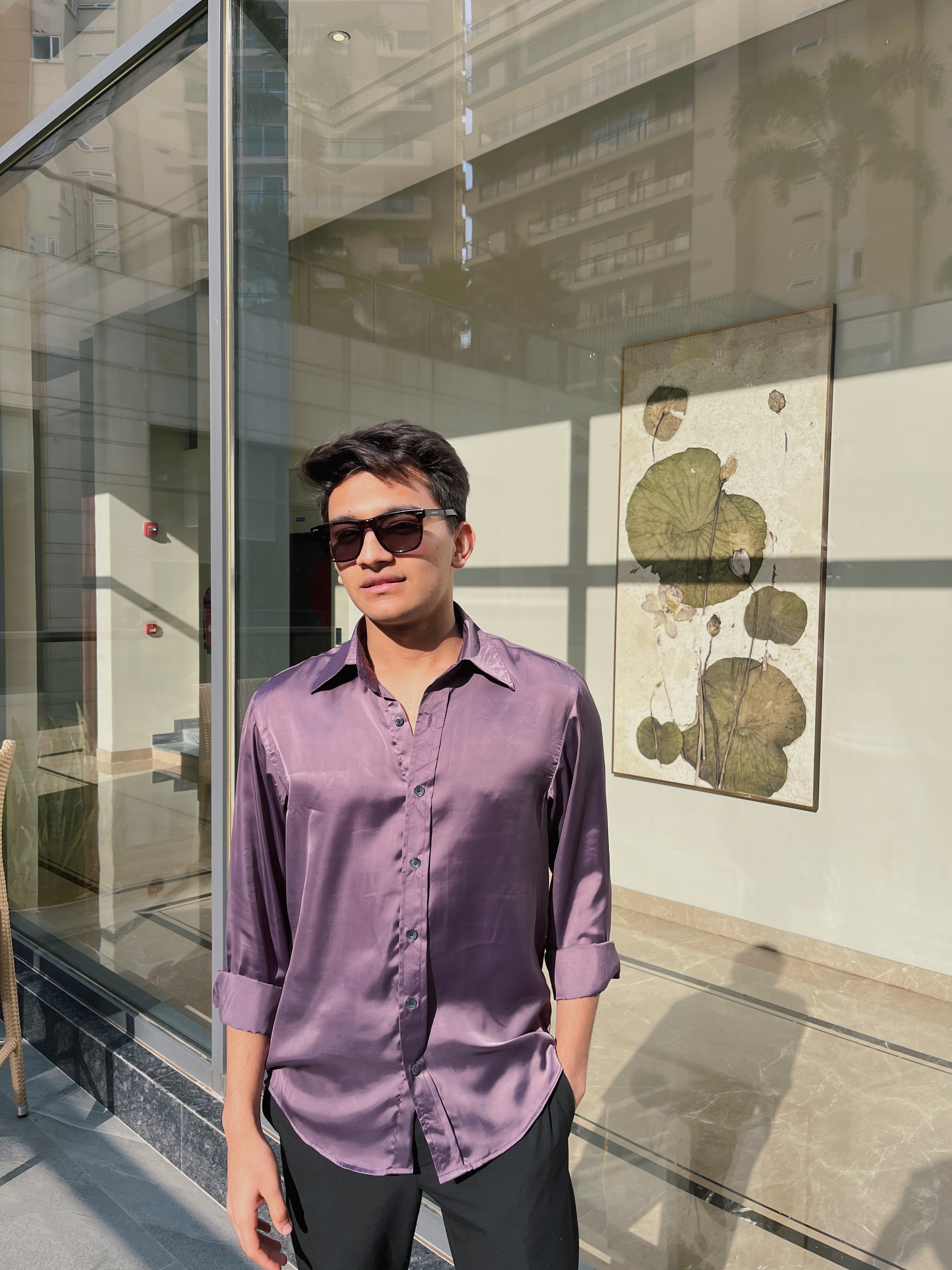 Lavender Purple Satin Shirt