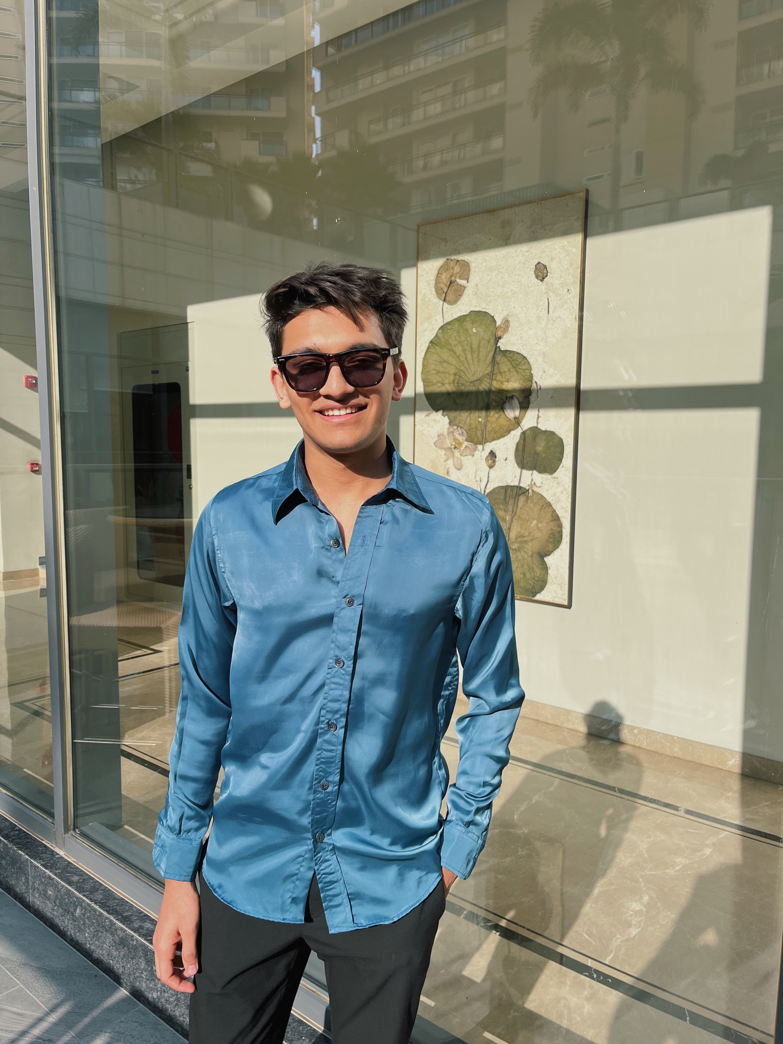 Teal Blue Satin Shirt