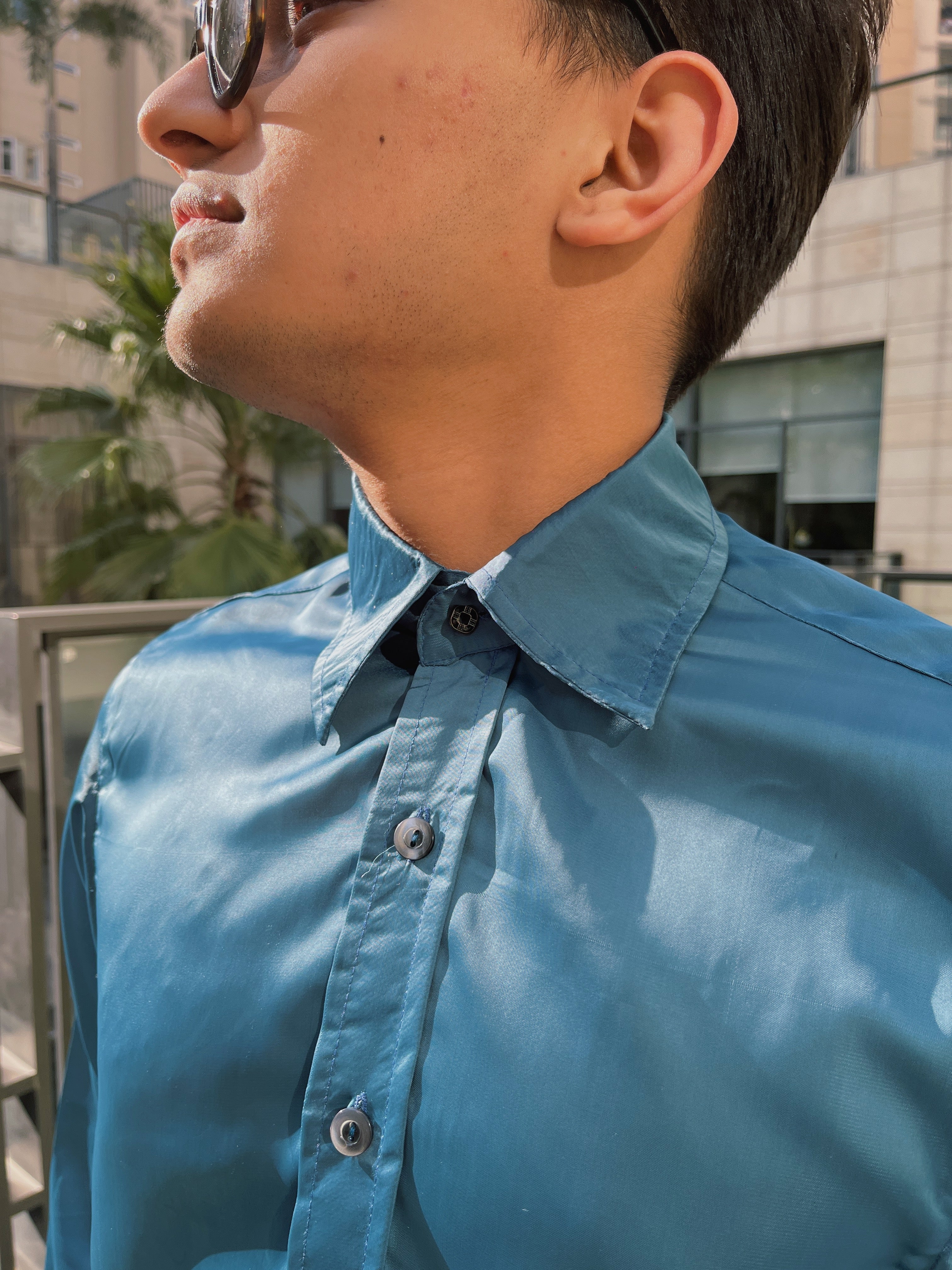 Teal Blue Satin Shirt