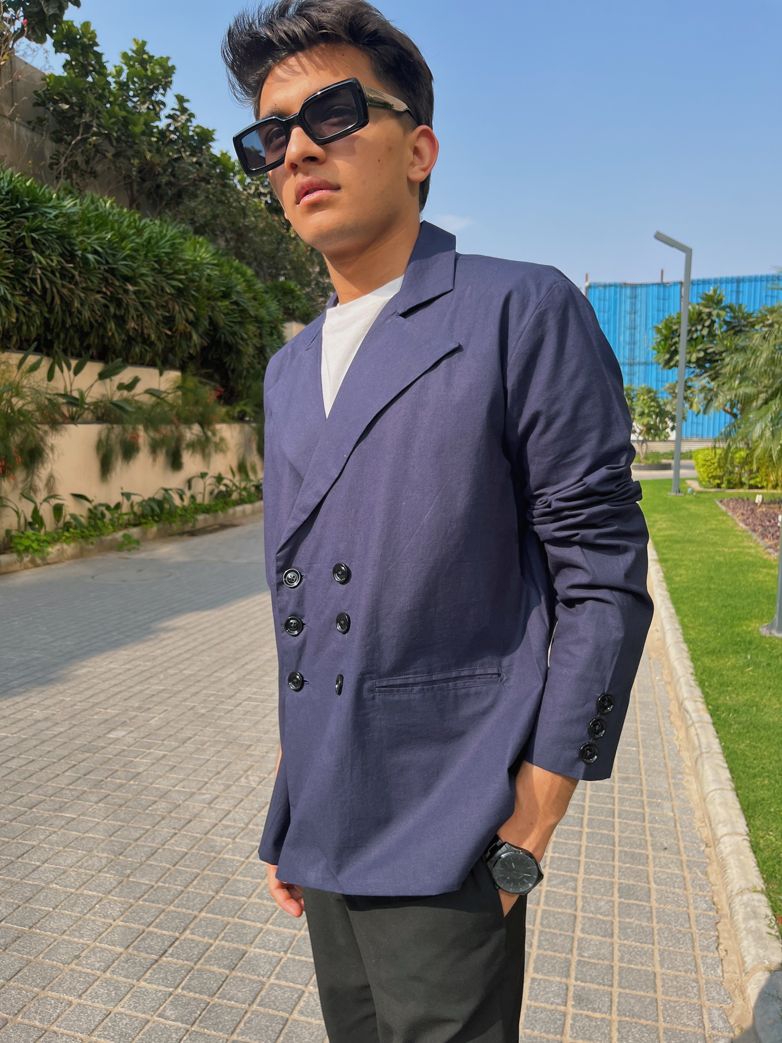 Navy Blue Double Breasted Shirt