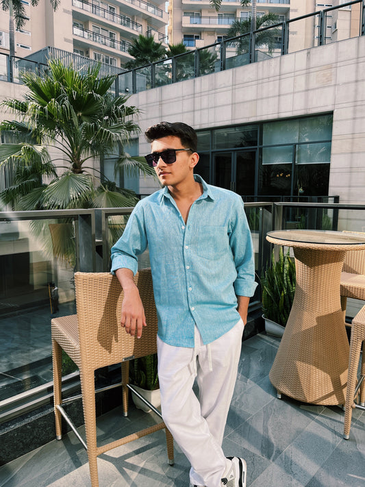 Light Aqua Linen Shirt