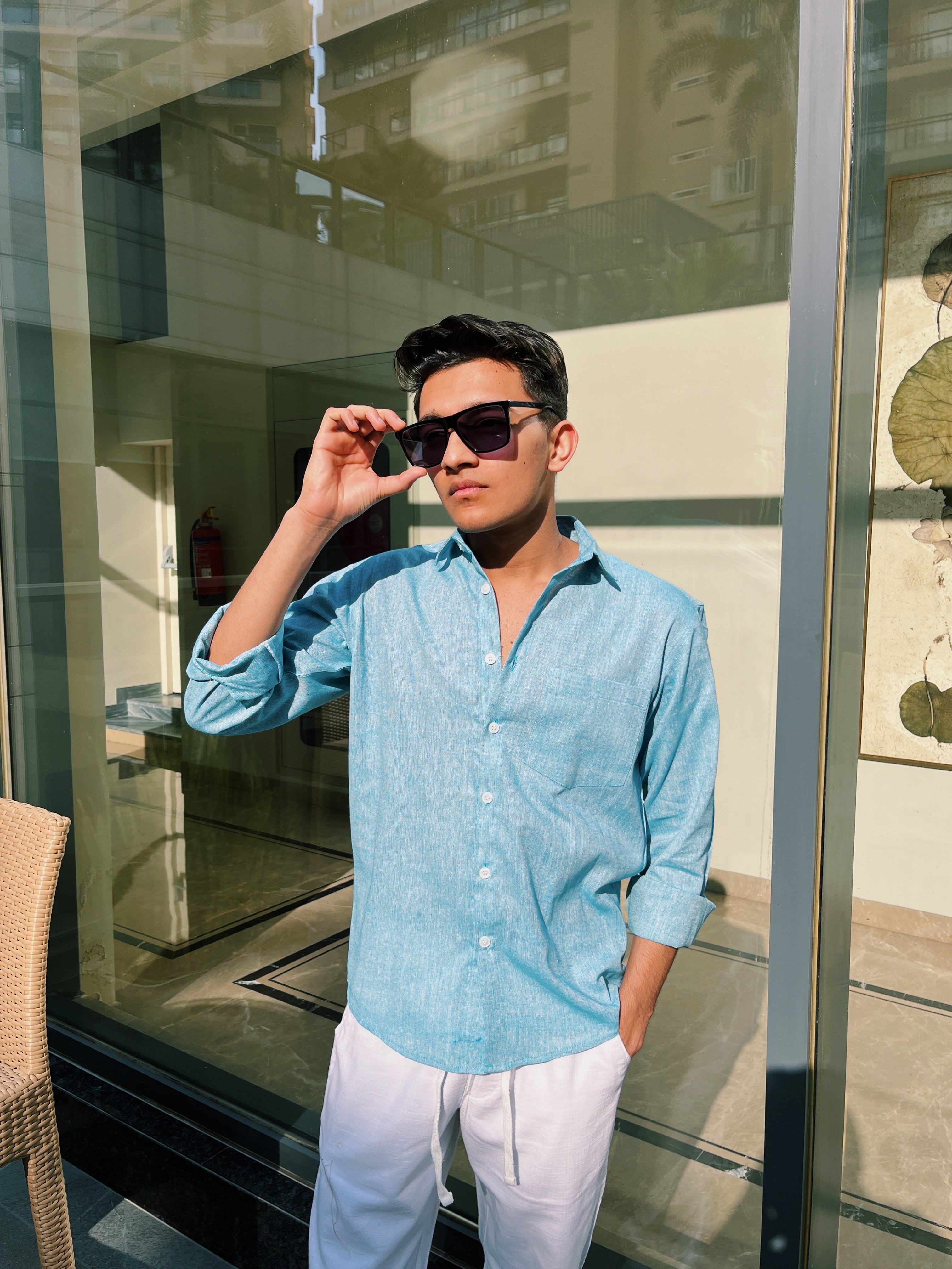 Light Aqua Linen Shirt